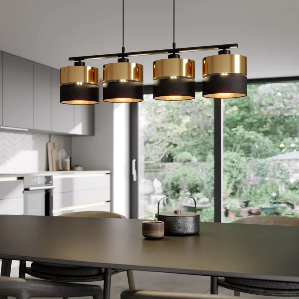 TK Lighting Pendellamper|Pendellamper > Hængelampe Hilton, sort/guld, 4 lyskilder