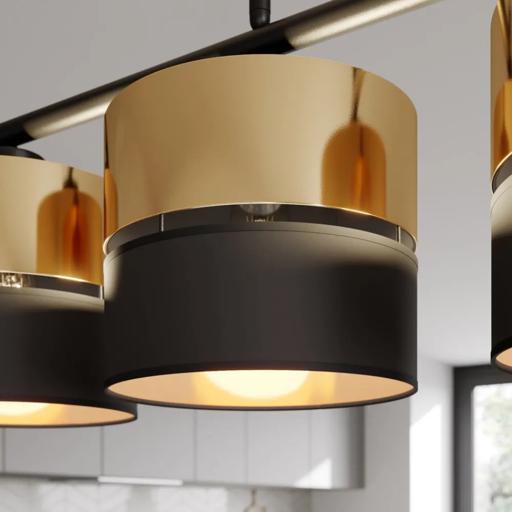 TK Lighting Pendellamper|Pendellamper > Hængelampe Hilton, sort/guld, 4 lyskilder