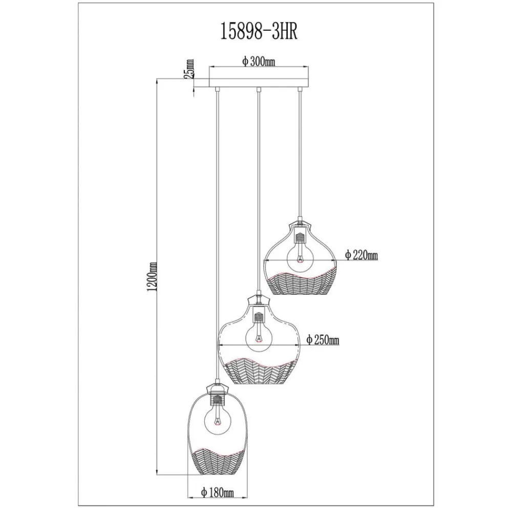Globo Pendellamper > Hængelampe Jessica, Ø 45 cm, farverig, 3 lyskilder, glas