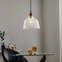 Euluna Pendellamper > Hængelampe Leana, glas klar, 1 lyskilde, gammel messing