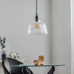Euluna Pendellamper > Hængelampe Leana, glas klar, 1 lyskilde, gammel messing