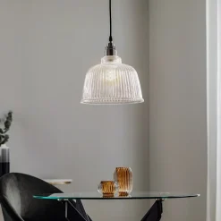 Lamkur Pendellamper > Hængelampe Leana, glas klar, 1 lyskilde, krom