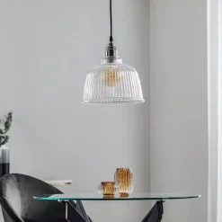 Lamkur Pendellamper > Hængelampe Leana, glas klar, 1 lyskilde, krom