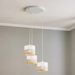 TK Lighting Pendellamper|Pendellamper > Hængelampe Linobianco, rund, 3 lyskilder