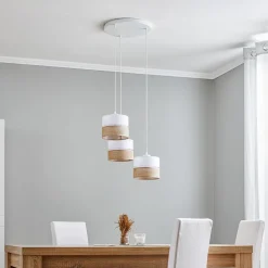 TK Lighting Pendellamper|Pendellamper > Hængelampe Linobianco, rund, 3 lyskilder