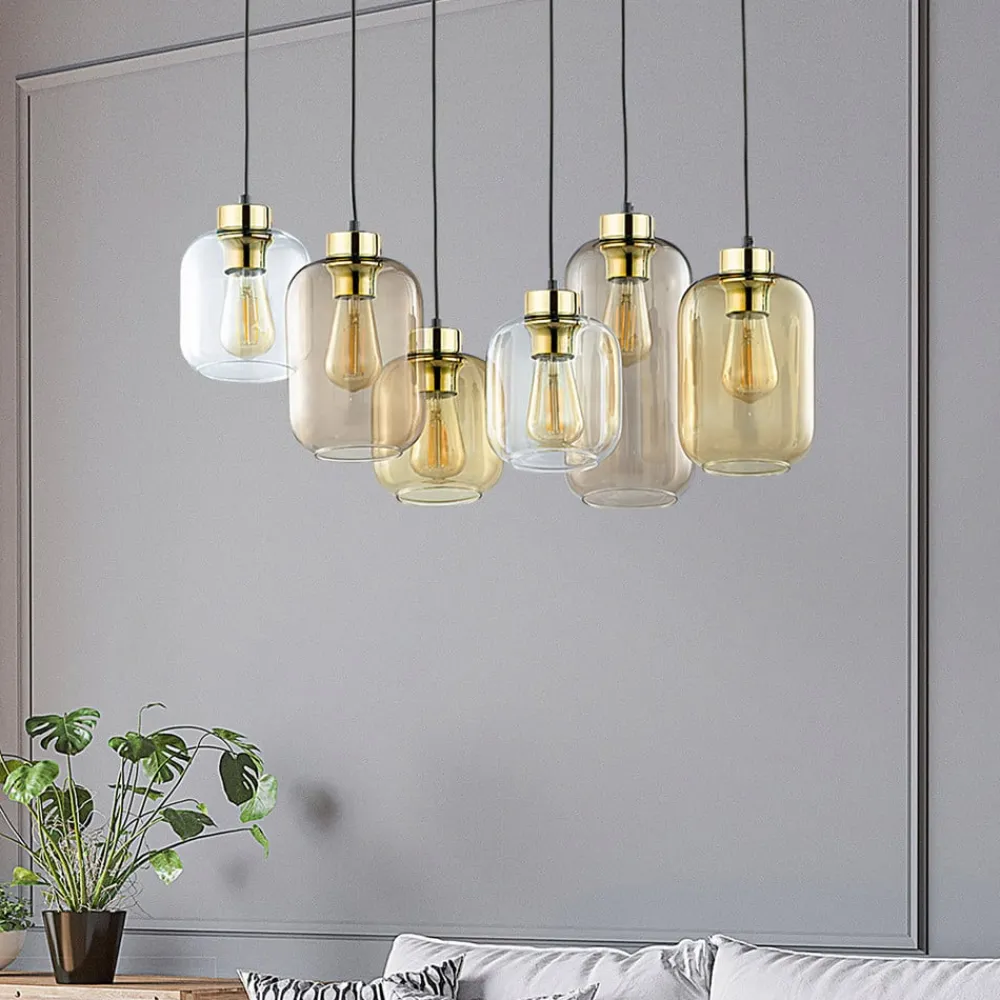 TK Lighting Pendellamper|Pendellamper > Hængelampe Marco Brown, 6 lyskilder, klar/brun
