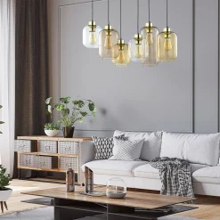 TK Lighting Pendellamper|Pendellamper > Hængelampe Marco Brown, 6 lyskilder, klar/brun