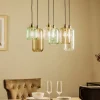 Pendellamper|Pendellamper ^ TK Lighting Hængelampe Marco Green, 6 lyskilder klar/grøn/brun
