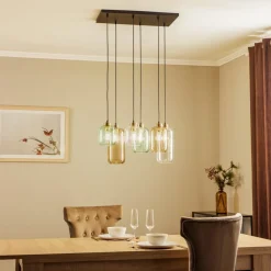 Pendellamper|Pendellamper ^ TK Lighting Hængelampe Marco Green, 6 lyskilder klar/grøn/brun