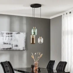 TK Lighting Pendellamper|Pendellamper > Hængelampe Marco Green, 3 lyskilder klar/grøn/brun
