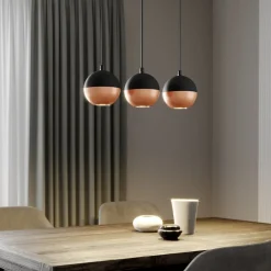 HELAM Pendellamper > Hængelampe Midnight i sort/kobber 3-faset lang