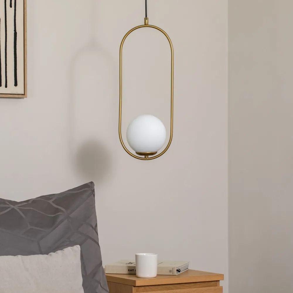 Gang|Pendellamper ^ Opviq Hængelampe Mudoni, guld/hvid, glas, metal, E27