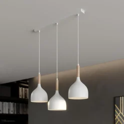 Pendellamper ^ Luminex Hængelampe Noak, hvid/naturtræ, 3 lyskilder lang