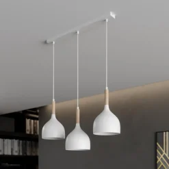 Pendellamper ^ Luminex Hængelampe Noak, hvid/naturtræ, 3 lyskilder lang