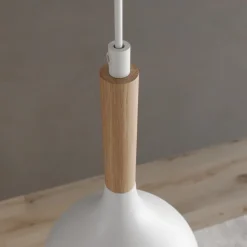 Pendellamper ^ Luminex Hængelampe Noak, hvid/naturtræ, 3 lyskilder lang