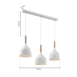 Pendellamper ^ Luminex Hængelampe Noak, hvid/naturtræ, 3 lyskilder lang