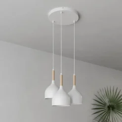 Luminex Pendellamper|Pendellamper > Hængelampe Noak med 3 lyskilder, rund, hvid/naturtræ
