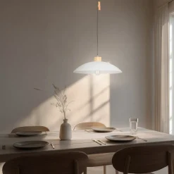 ONLI Pendellamper|Pendellamper > Hængelampe OHANA, opalglas, egetræ, Ø 40 cm, E27