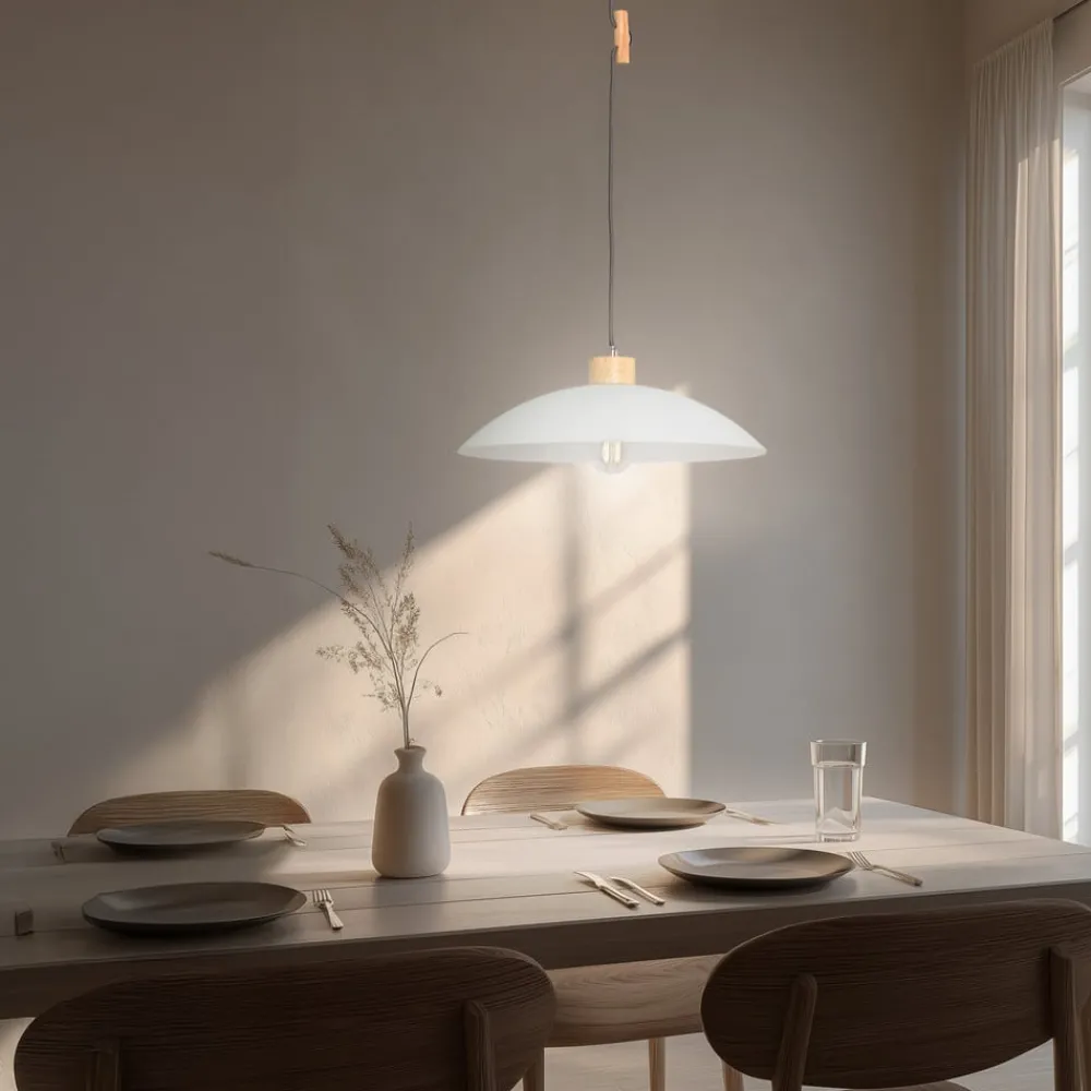 ONLI Pendellamper|Pendellamper > Hængelampe OHANA, opalglas, egetræ, Ø 40 cm, E27