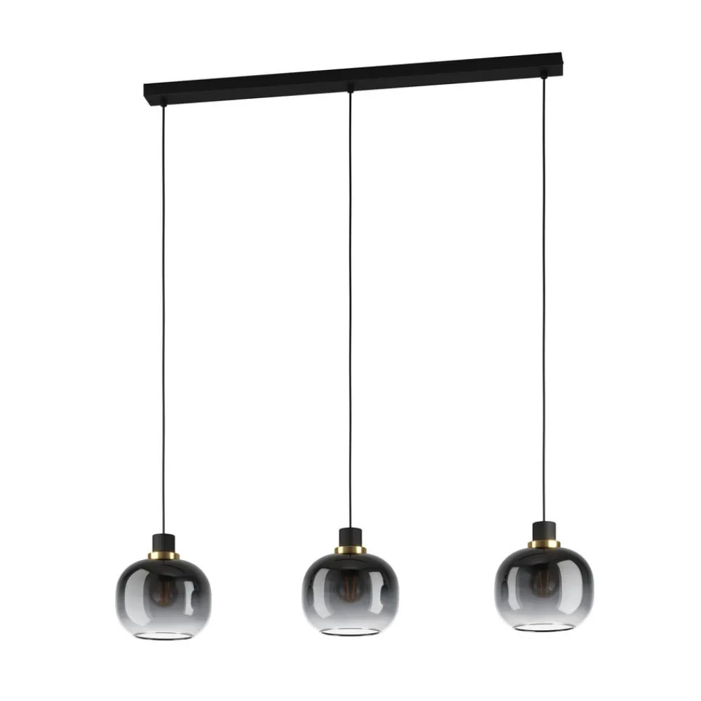 EGLO Pendellamper > Hængelampe Oilella, sort-grå, længde 95 cm, glas, 3 lyskilder.