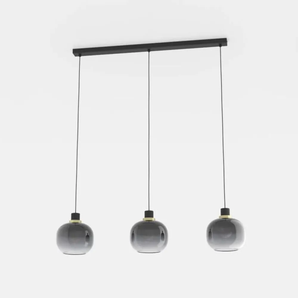 EGLO Pendellamper > Hængelampe Oilella, sort-grå, længde 95 cm, glas, 3 lyskilder.