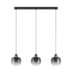 EGLO Pendellamper > Hængelampe Oilella, sort-grå, længde 95 cm, glas, 3 lyskilder.