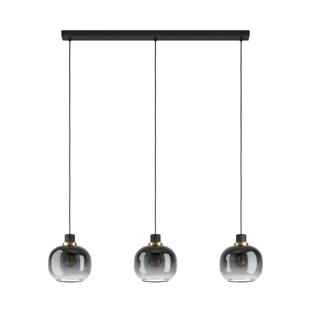 EGLO Pendellamper > Hængelampe Oilella, sort-grå, længde 95 cm, glas, 3 lyskilder.