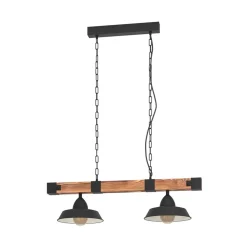 EGLO Pendellamper|Pendellamper > Hængelampe Oldbury, sort/mørkt træ, længde 86 cm, 2 lyskilder.