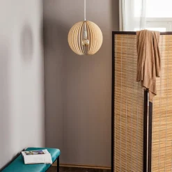 Argon Pendellamper > Hængelampe Paz af trælameller Ø 42 cm, krom