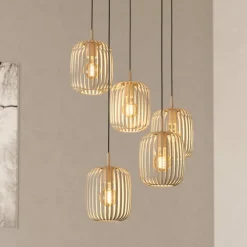 Pendellamper ^ EGLO Hængelampe Romazzina, sandfarvet, stål, Ø 50 cm, 5 lyskilder.