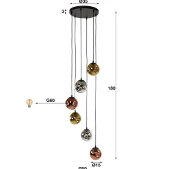 Pendellamper ^ Zijlstra Hængelampe Stellar, guld/sølv/kobber, Ø 50 cm, glas 6 lyskilder.
