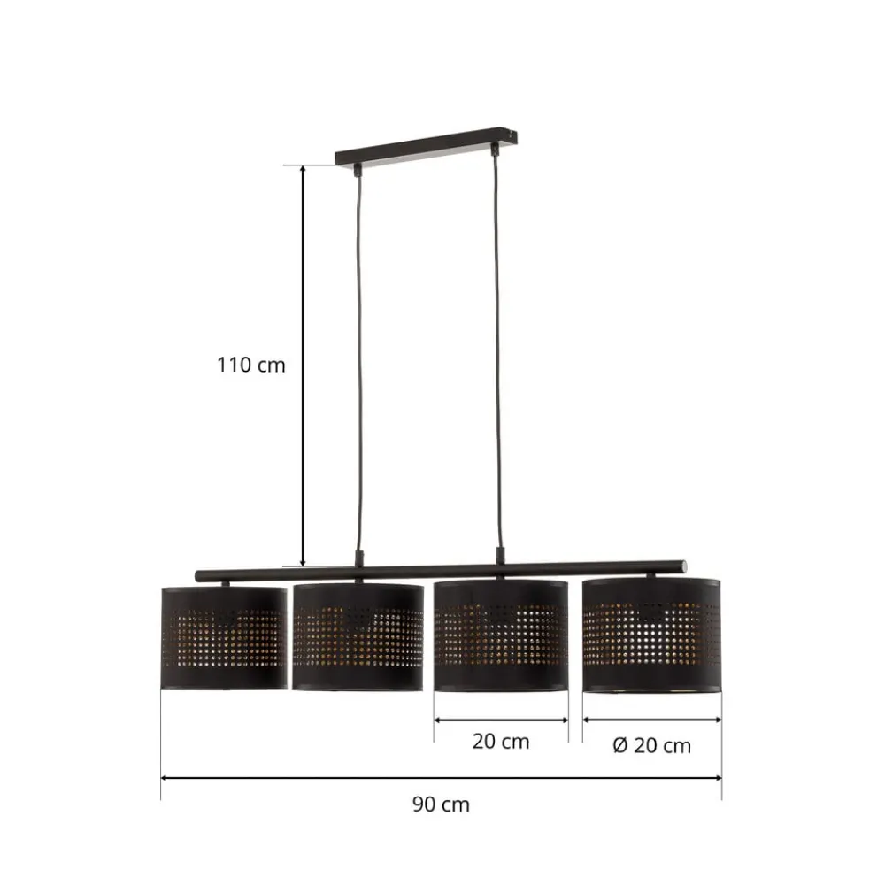 TK Lighting Pendellamper > Hængelampe Tago, 4 lyskilder, sort/guld