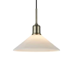 Markslöjd Pendellamper > Hængelampe Vela, hvid/gammel messing, glas/jern Ø 25 cm stik