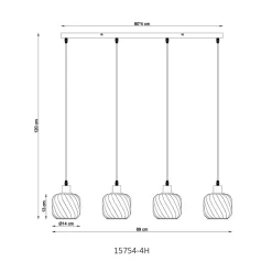 Globo Pendellamper > Hængelampe Xia, længde 89 cm, røggrå, 4 lyskilder, glas