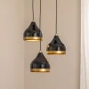 Pendellamper|Pendellamper ^ Opviq Hængelampe Yildo, 3 lyskilder, sort/guld, rund, Ø37 cm
