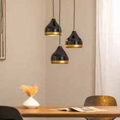 Pendellamper|Pendellamper ^ Opviq Hængelampe Yildo, 3 lyskilder, sort/guld, rund, Ø37 cm
