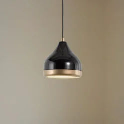 Pendellamper ^ Opviq Hængelampe Yildo, 1 lyskilde, sort/guld, metal, Ø 17 cm