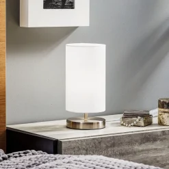 Brilliant Bordlamper > Hvid tekstil bordlampe Clarie