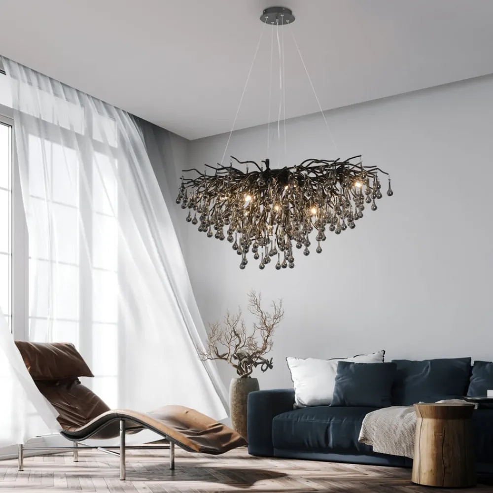 Paul Neuhaus Lysekroner > Icicle lysekrone, sort, glasophæng, længde 100 cm