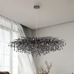 Lysekroner ^ Paul Neuhaus Icicle lysekrone, sort, glasophæng, længde 150 cm
