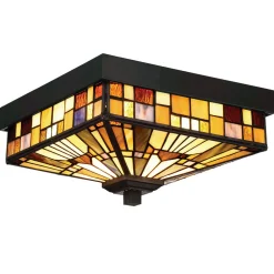 Udendørs Loftlamper ^ QUOIZEL Inglenook udendørs loftslampe, farverigt glas