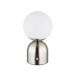 Bordlamper ^ Globo Julsy LED genopladelig bordlampe, nikkelfarvet, højde 21 cm, CCT