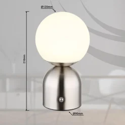Bordlamper ^ Globo Julsy LED genopladelig bordlampe, nikkelfarvet, højde 21 cm, CCT
