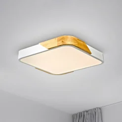 Loftlamper ^ JUST LIGHT. GmbH JUST LIGHT. Bila LED-loftslampe, hvid, 32x32 cm, træ