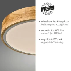 Gang|Loftlamper ^ JUST LIGHT. GmbH JUST LIGHT. Bila LED-loftslampe, hvid, Ø 32 cm, træ