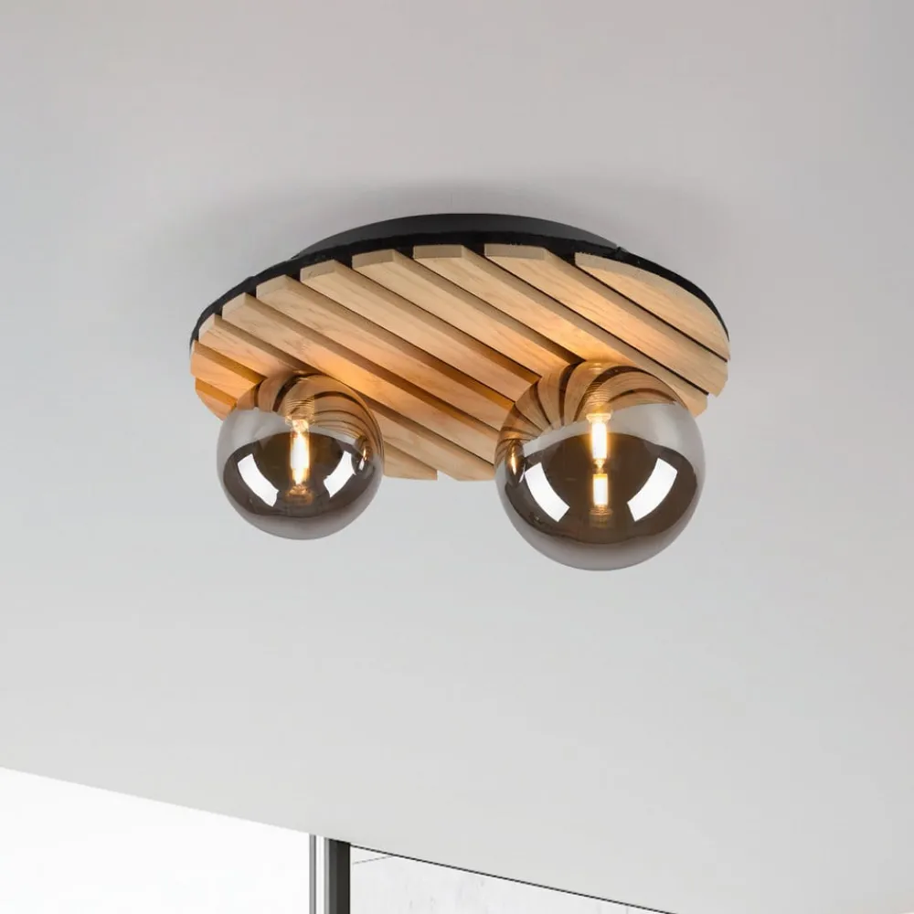 JUST LIGHT. GmbH Loftlamper > JUST LIGHT. Grøn Stika loftlampe, rund, 2 lyskilder, træ