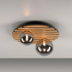 JUST LIGHT. GmbH Loftlamper > JUST LIGHT. Grøn Stika loftlampe, rund, 2 lyskilder, træ