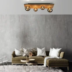 Loftlamper|Loftlamper ^ JUST LIGHT. GmbH JUST LIGHT. Grøn Stika loftlampe, lang, 4 lyskilder, træ