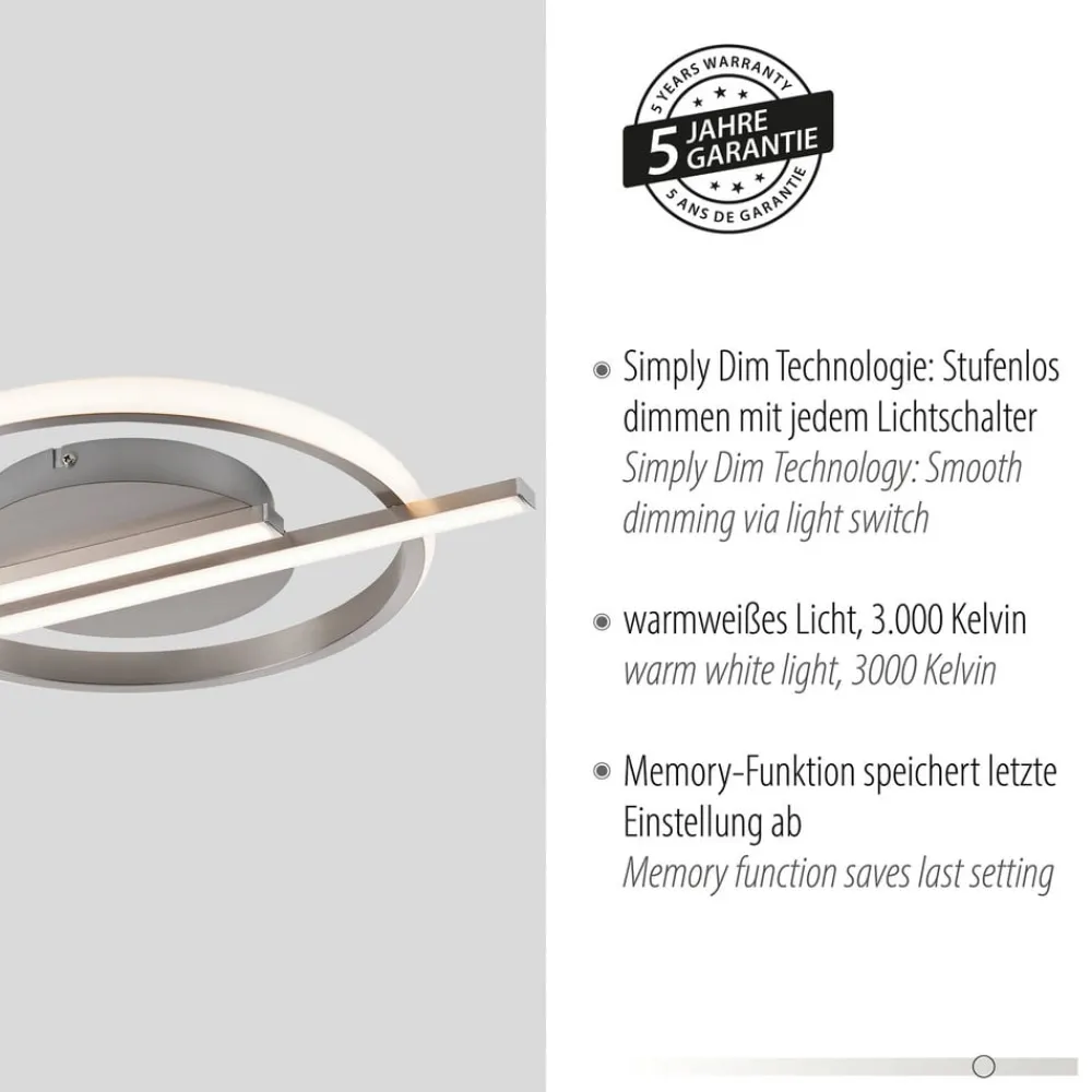 JUST LIGHT. GmbH Loftlamper|Loftlamper > JUST LIGHT. Korsa LED-loftslampe, stålfarvet, dæmpbar