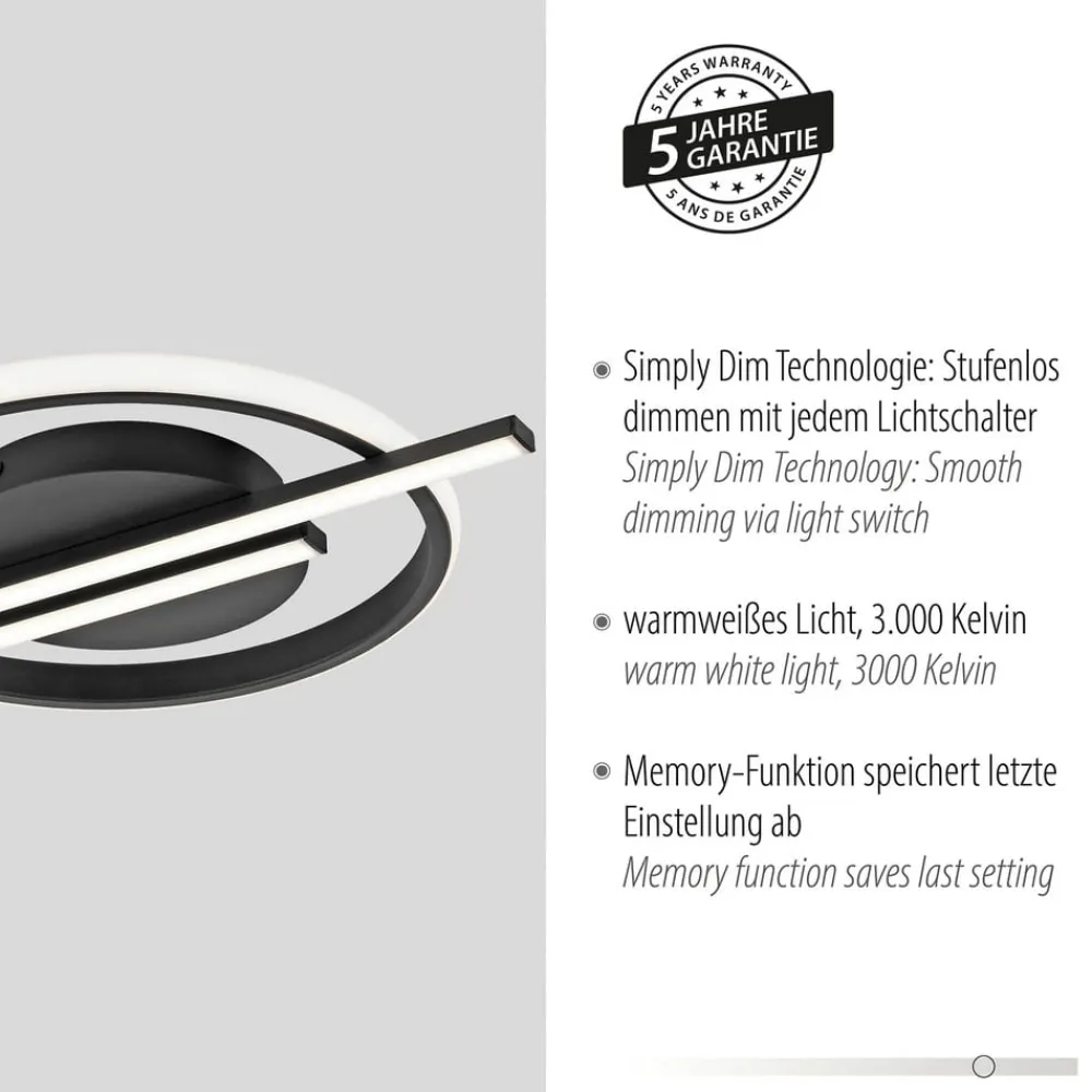 JUST LIGHT. GmbH Gang|Loftlamper > JUST LIGHT. Korsa LED-loftslampe, sort, Ø31 cm, dæmpbar
